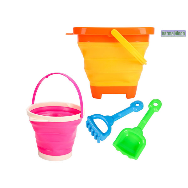 KarmaHinch Beach Collapsible Buckets Toys Set,2 Foldable Sand Buckets